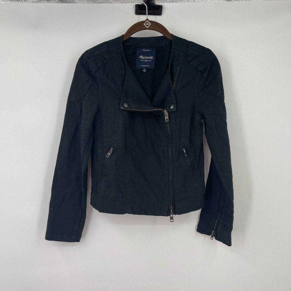 Madewell Jacket XS Womens Sidecar Quilted Biker Jacket Black Cotton Moto Casual